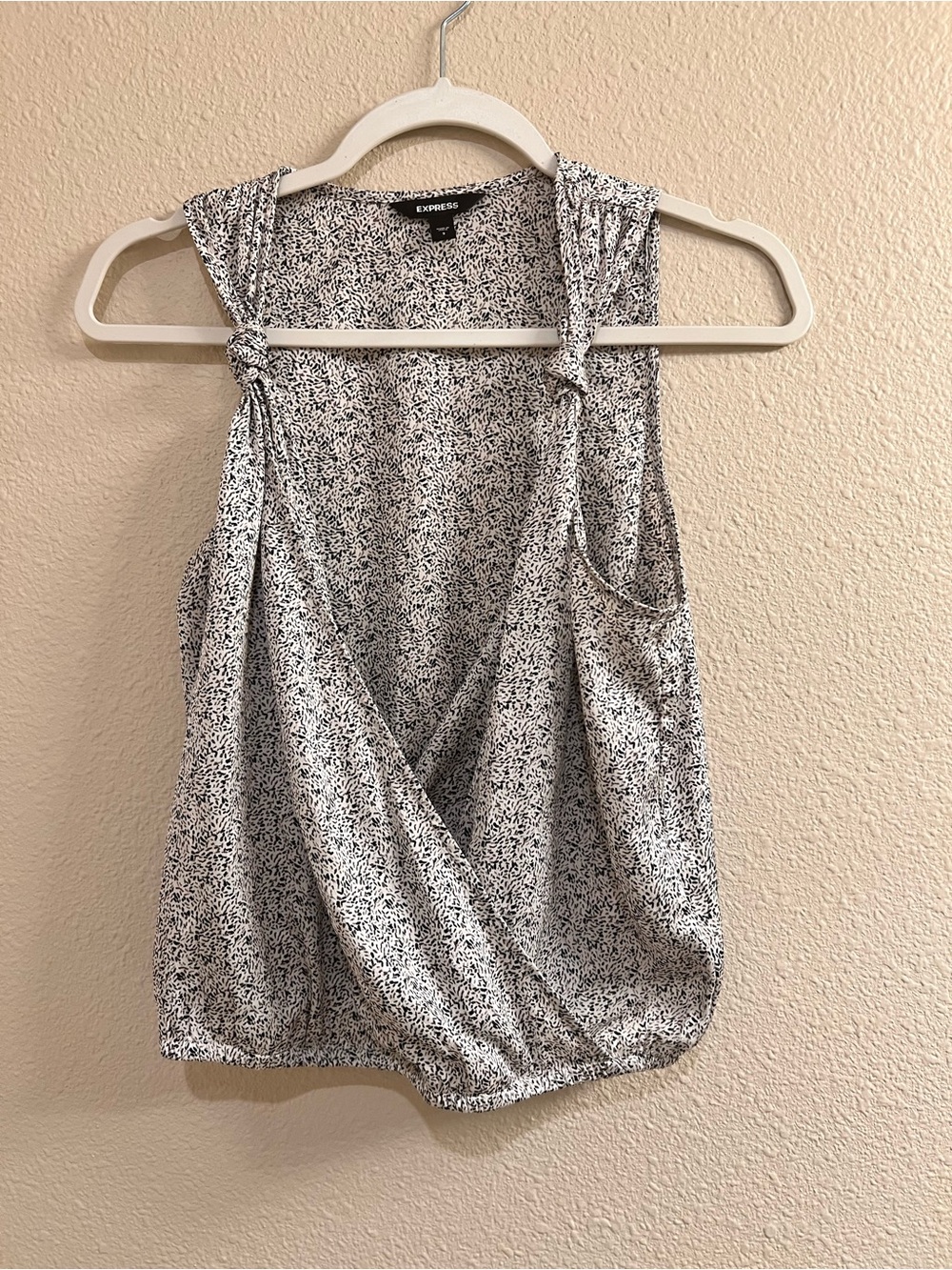 Express Black & White Knotted-Shoulder Drape Cami